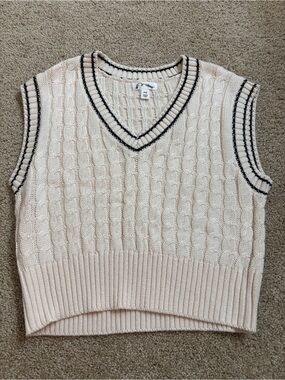 art class Cream Cable Knit V-Neck Sweater Vest with Black Trim